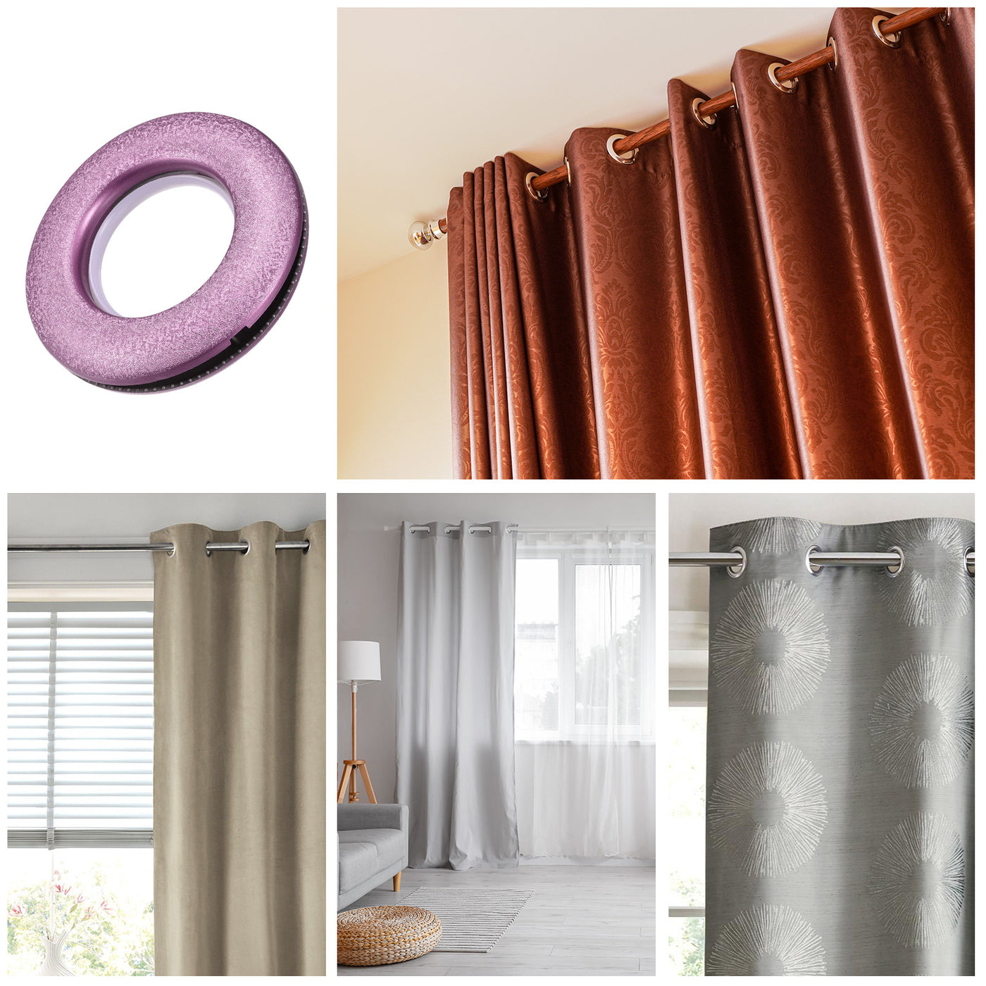 uxcell Uxcell Curtain Grommets, 1-9/16"(40mm) Inner Diameter, Low Noise Sliding Sheers Rings for Window Bathroom Curtain Rod, Purple, 8Pack