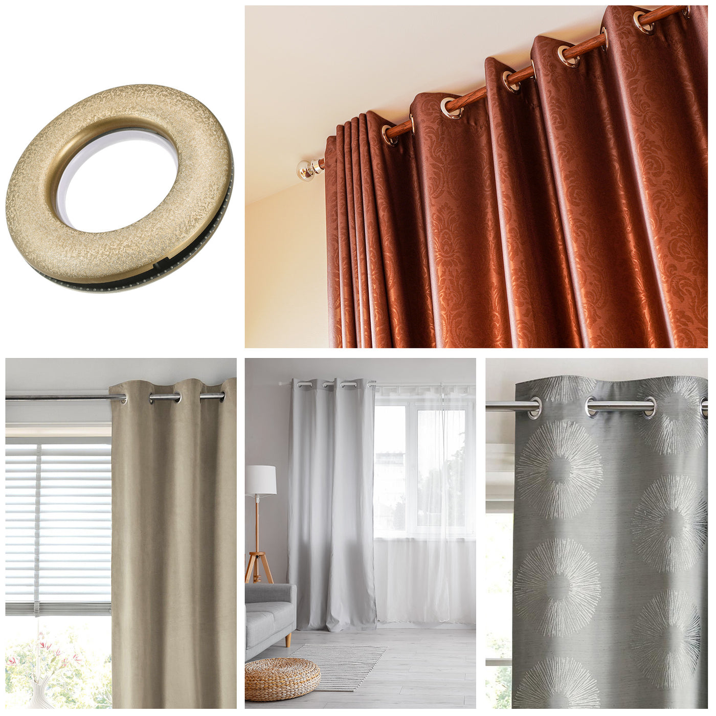 uxcell Uxcell 24Packungen Gardinenösen 1-9/16"(40mm) Innendurchmesser Geräuscharm Gleitringe für Fenster Badezimmer Gardinenstange Gold