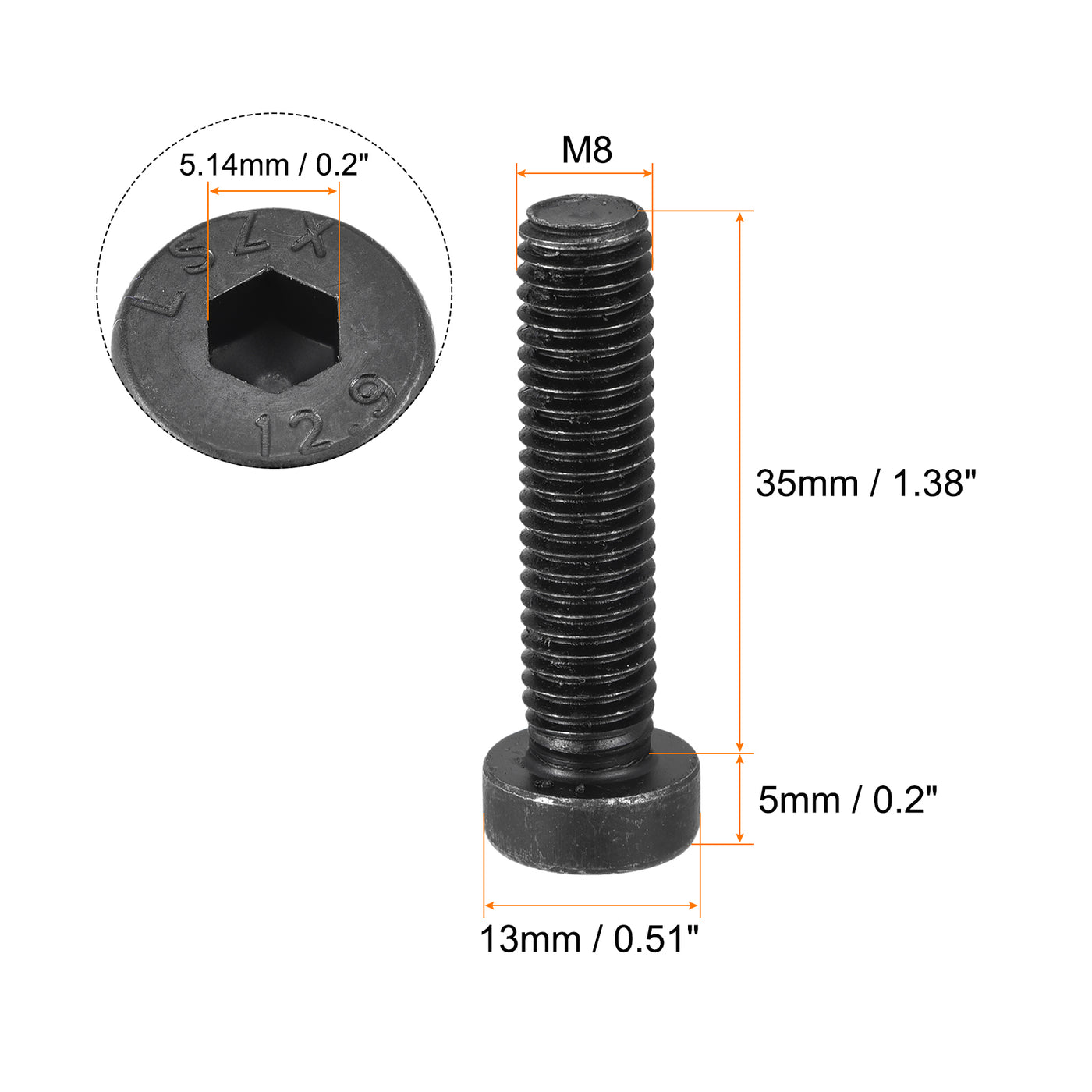 uxcell Uxcell Hex Socket Thin Head Cap Screw Bolts, Carbon Steel Screws