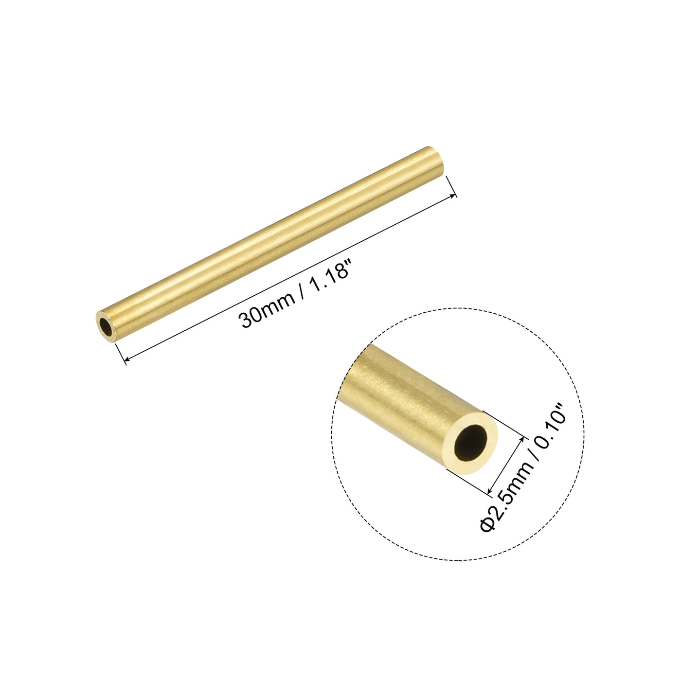 uxcell Uxcell 10Stk. Messingrohr 2,5mm Außendurchmesser 0,5mm Wanddicke 30mm lang Rohr für DIY