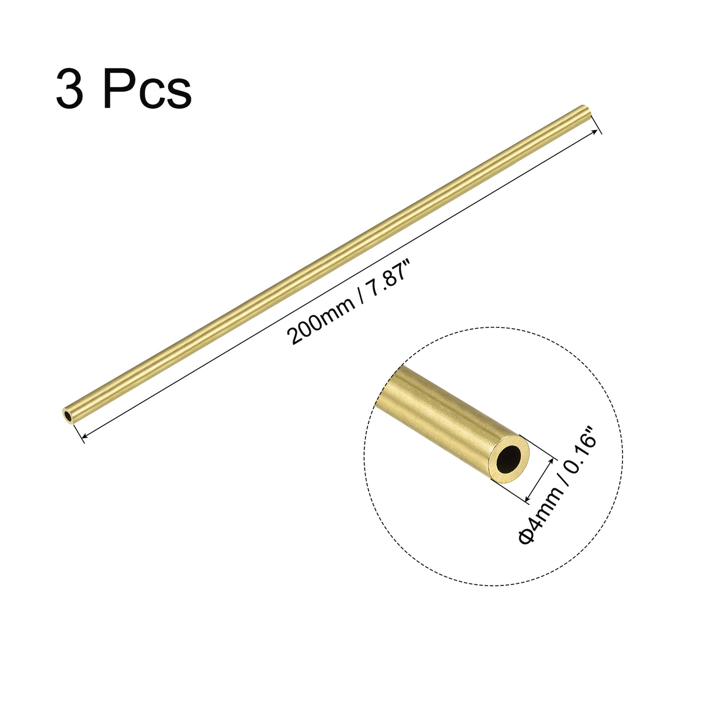 uxcell Uxcell 3 Stk Messing Rundrohr 4mm AD 1mm Wandstärke 200mm Länge Rohrschlauch