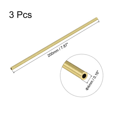 Harfington Uxcell 3 Stk Messing Rundrohr 4mm AD 1mm Wandstärke 200mm Länge Rohrschlauch