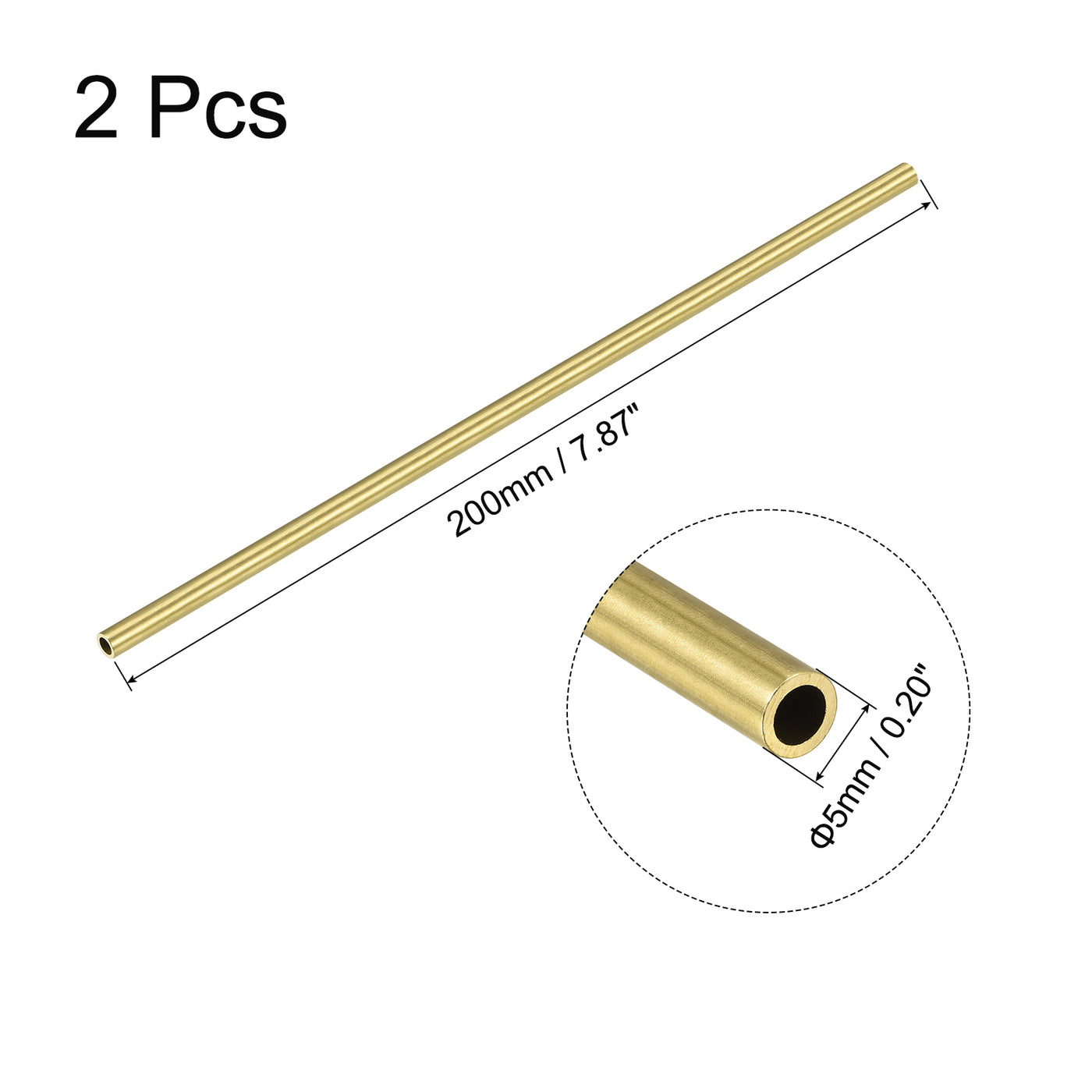 uxcell Uxcell 2Stk. Rund Messingrohr 5mm Außendurchmesser 1mm Wanddicke 200mm lang Rohr