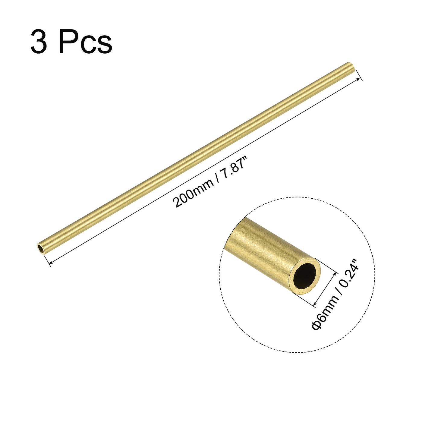 uxcell Uxcell 3Stk. Rund Messingrohr 6mm Außendurchmesser 1mm Wanddicke 200mm lang Rohr