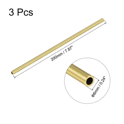 Harfington Uxcell 3Stk. Rund Messingrohr 6mm Außendurchmesser 1mm Wanddicke 200mm lang Rohr