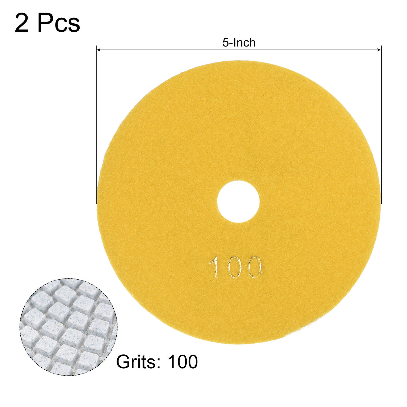 uxcell Uxcell 5-Inch 100 Grits Diamond Polishing Pad Wet/Dry for Stone Concrete Marble 2pcs