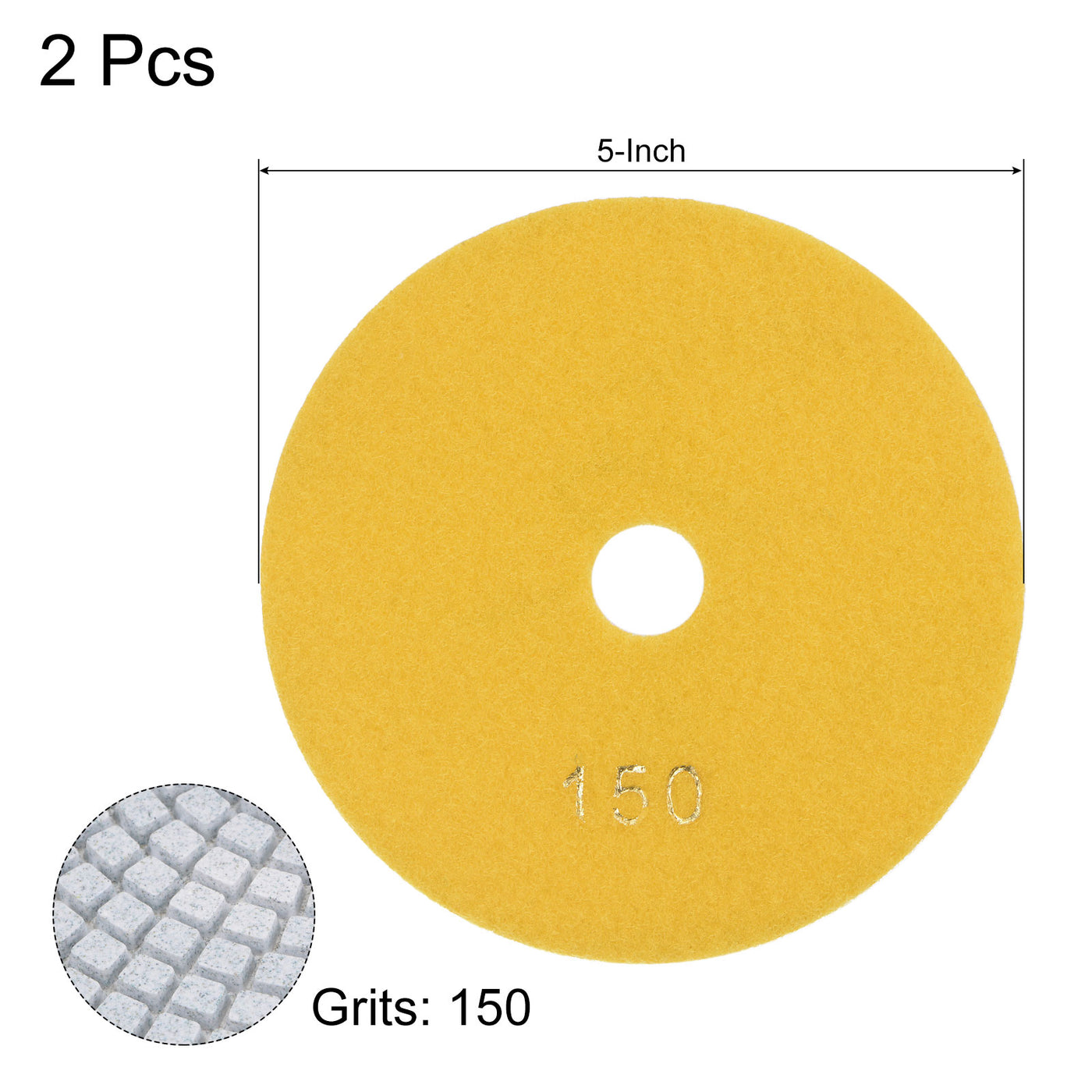 uxcell Uxcell 5-Inch 150 Grits Diamond Polishing Pad Wet/Dry for Stone Concrete Marble 2pcs