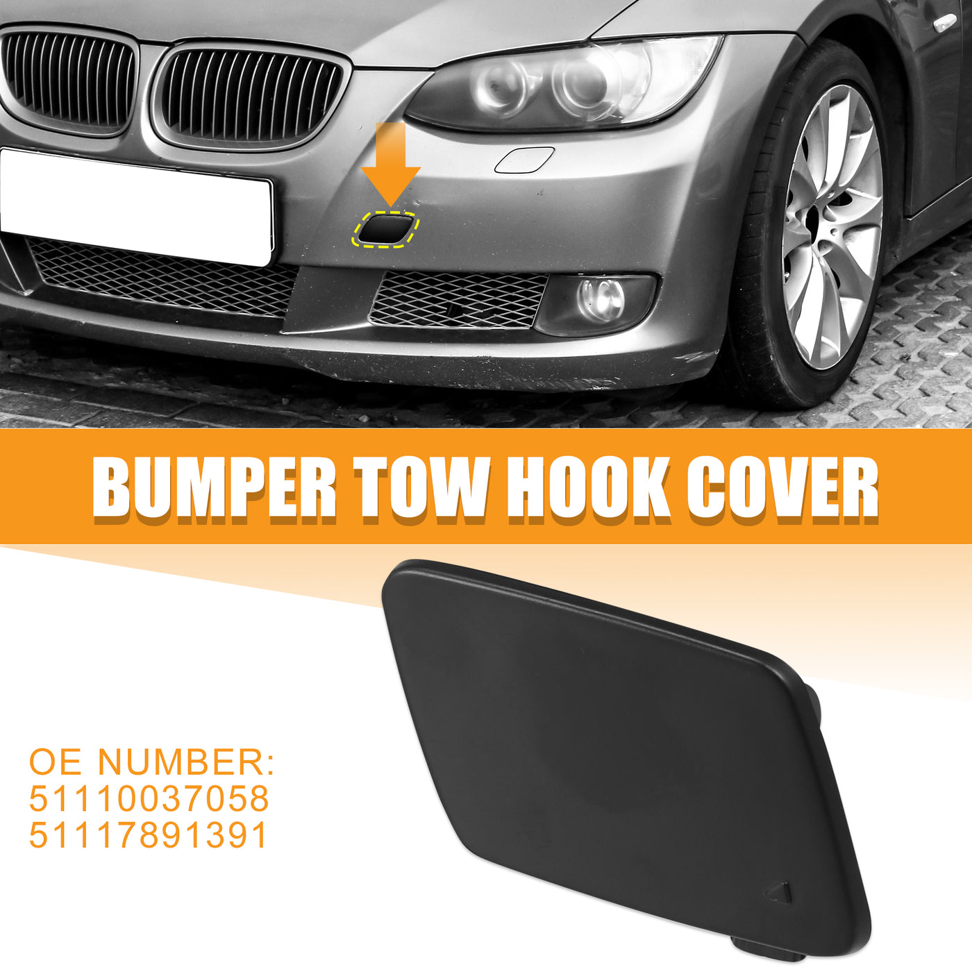 X AUTOHAUX 51110037058 51117891391 Black Front Bumper Tow Hook Cover Replacement for BMW  328i Base 2.0L