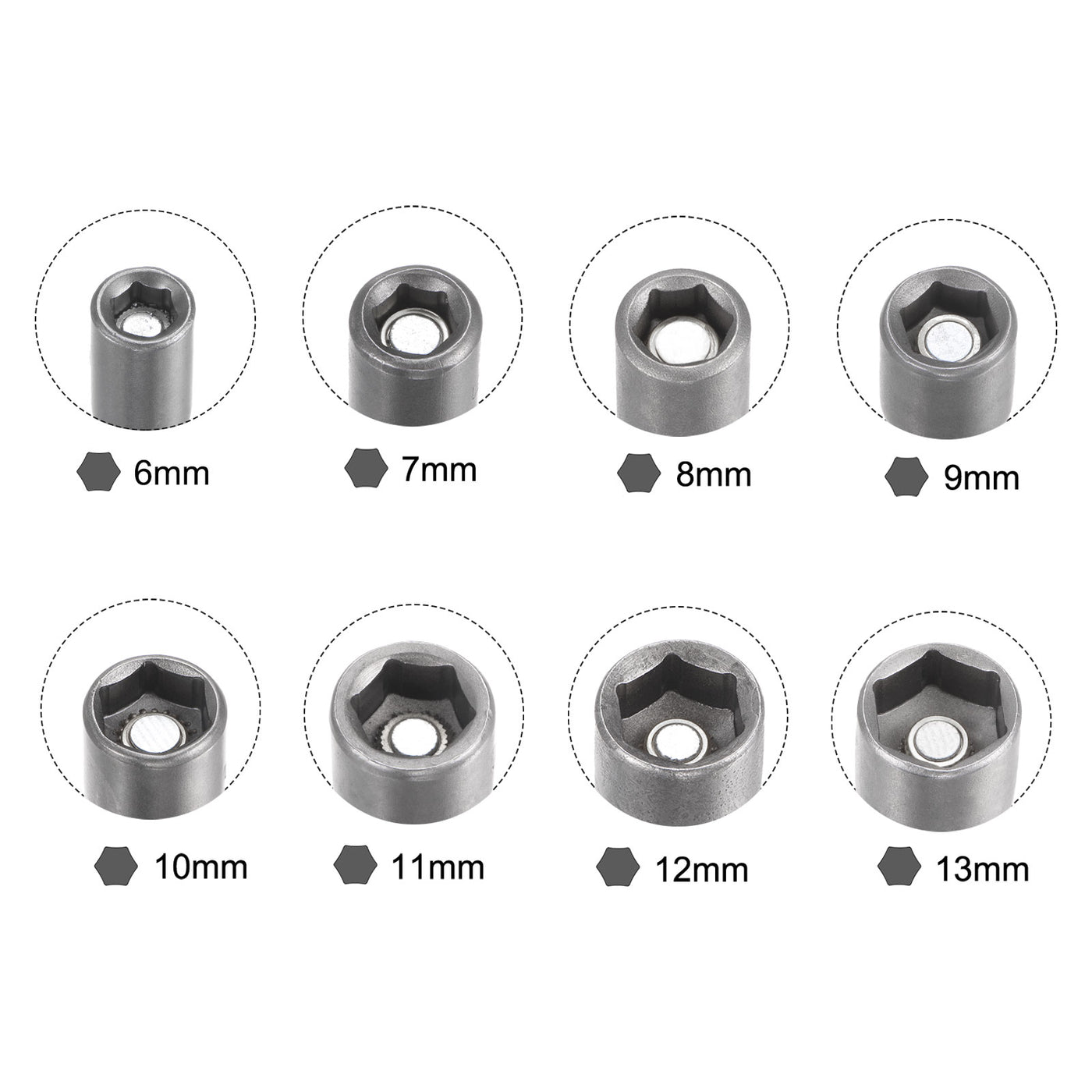 uxcell Uxcell 1/4" Quick-Change Hex Shank 6-13mm Magnetic Nut Driver Bit Set of 8 Piece, CR-V