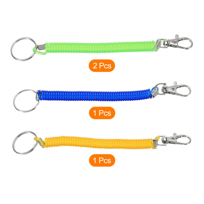 Harfington 6.7" Spiral Retractable Spring Coil Keychain, 4 Pack Stretch Cord Key Ring for Keys Wallet Cellphone, Yellow Blue Green