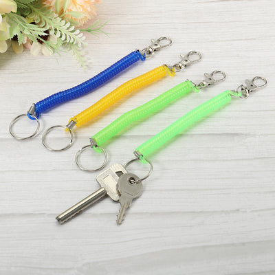 Harfington 6.7" Spiral Retractable Spring Coil Keychain, 4 Pack Stretch Cord Key Ring for Keys Wallet Cellphone, Yellow Blue Green