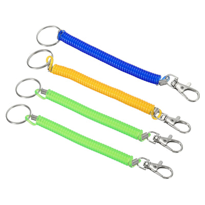 Harfington 6.7" Spiral Retractable Spring Coil Keychain, 4 Pack Stretch Cord Key Ring for Keys Wallet Cellphone, Yellow Blue Green