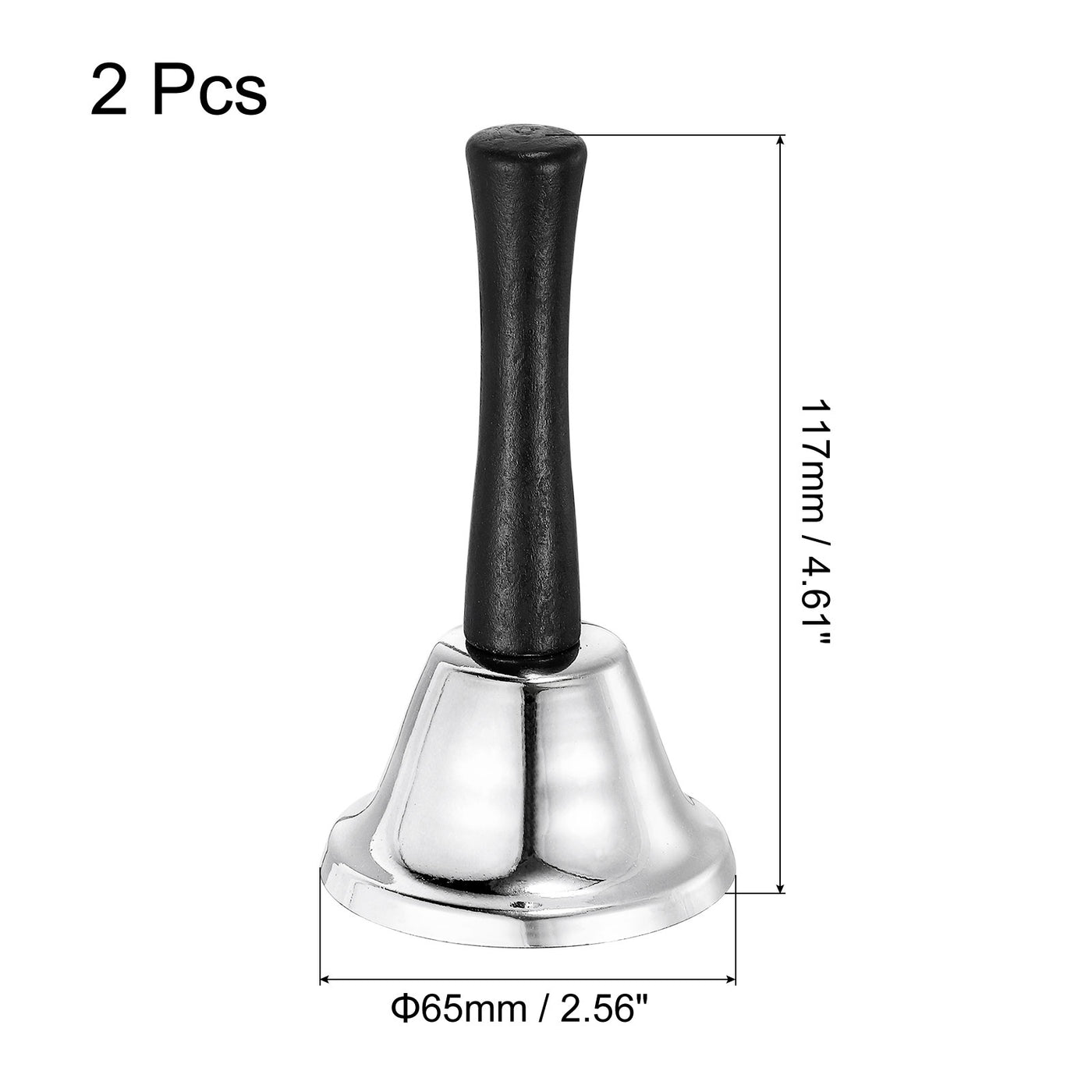 uxcell Uxcell Loud Hand Bell, 2pcs 65mm(2.56") Dinner Bell for Classroom, Service, Silver Tone