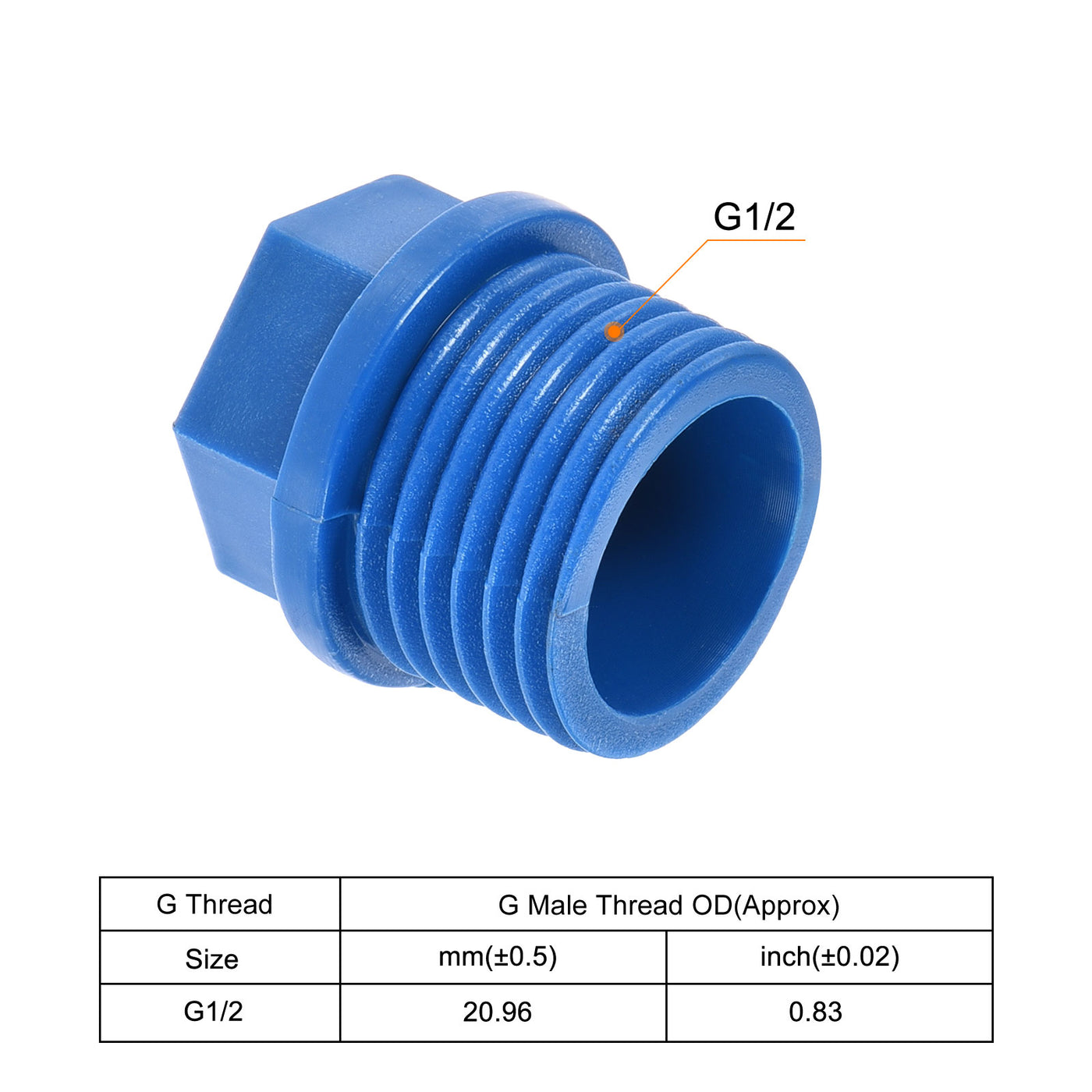 Harfington Pipe Plug Fitting G1/2 Male Threaded PVC Hex Head End Cap for Water Heater Drain Home Garden, Blue, Pack of 5