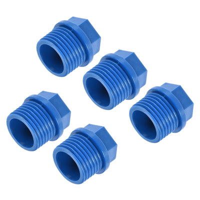 Harfington Pipe Plug Fitting G1/2 Male Threaded PVC Hex Head End Cap for Water Heater Drain Home Garden, Blue, Pack of 5