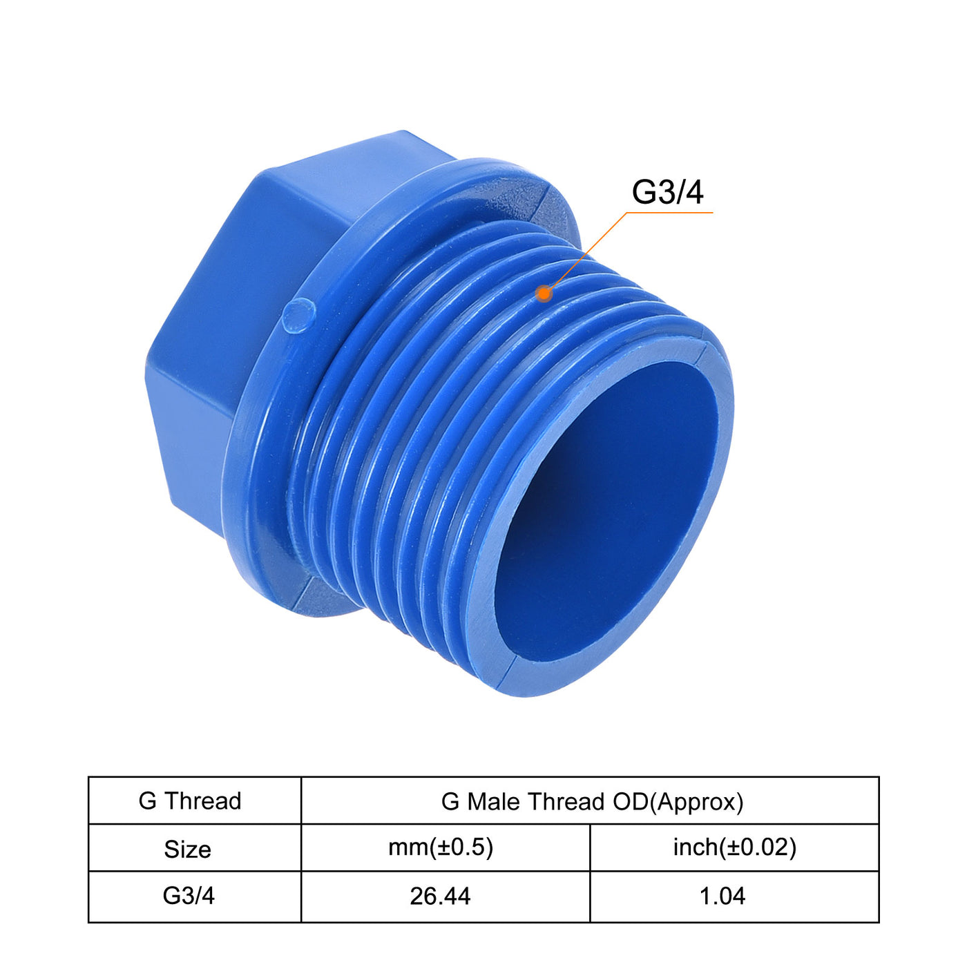 Harfington Pipe Plug Fitting G3/4 Male Threaded PVC Hex Head End Cap for Water Heater Drain Home Garden, Blue, Pack of 4