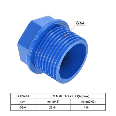 Harfington Pipe Plug Fitting G3/4 Male Threaded PVC Hex Head End Cap for Water Heater Drain Home Garden, Blue, Pack of 4