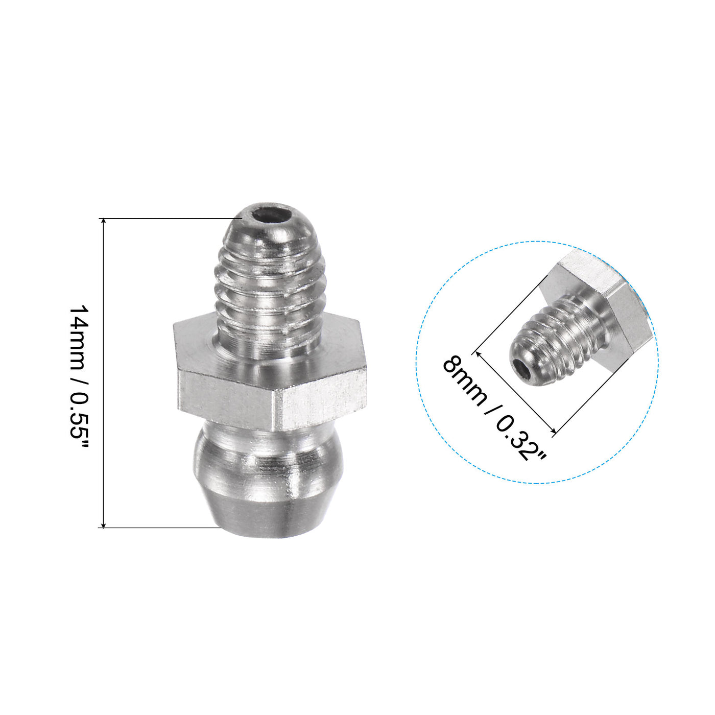 uxcell Uxcell Metric Stainless Steel Straight Hydraulic Grease Fitting M5 x 0.8mm Thread