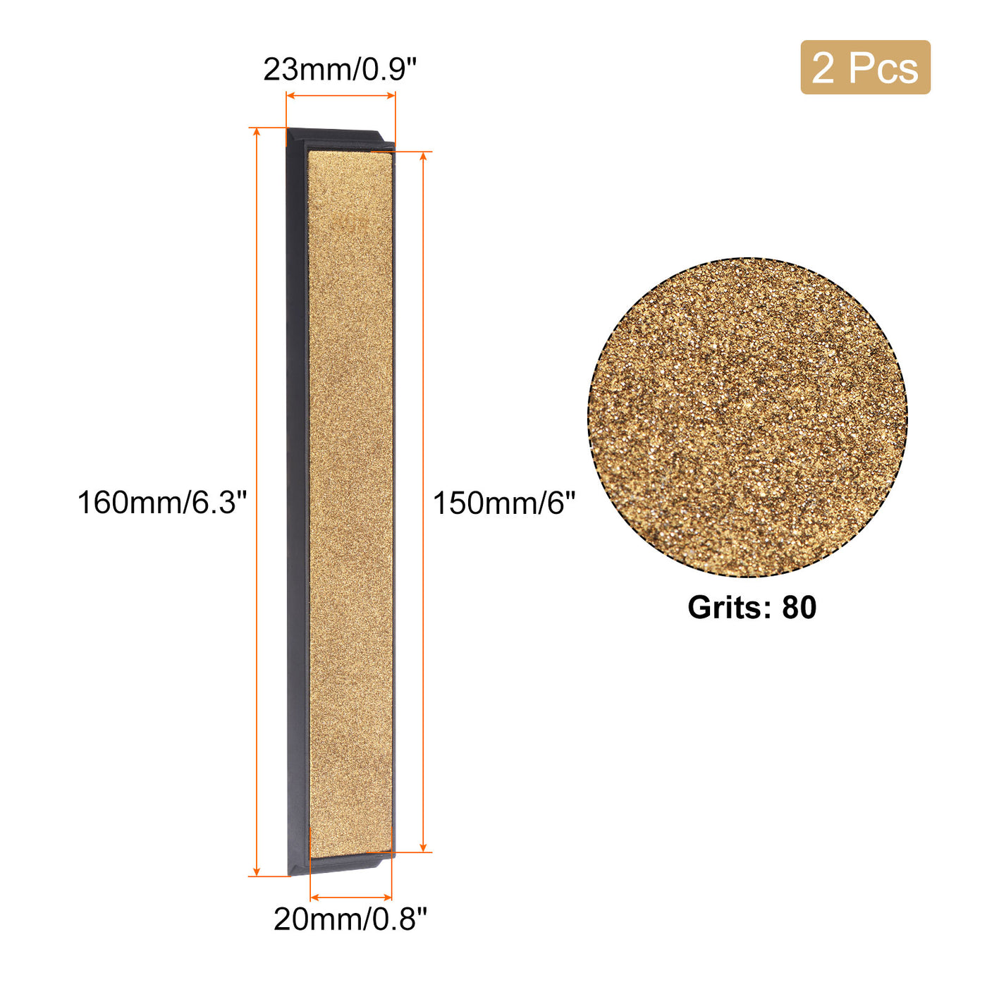 uxcell Uxcell 150mm x 20mm 80 Grits Titanium Coated Diamond Whetstone Sharpening Stone 2pcs