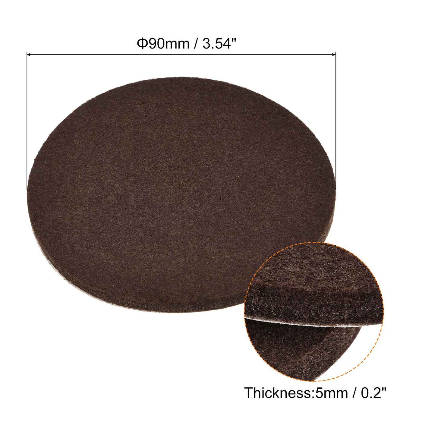 uxcell Uxcell Felt Furniture Pads 90mm Dia Self-stick Anti-scratch Floor Protector Brown 16pcs