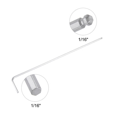 Harfington Uxcell 1/16" Ball End Hex Key Wrench, L Shaped Long Arm 40Cr Repairing Tool, SAE Sizes