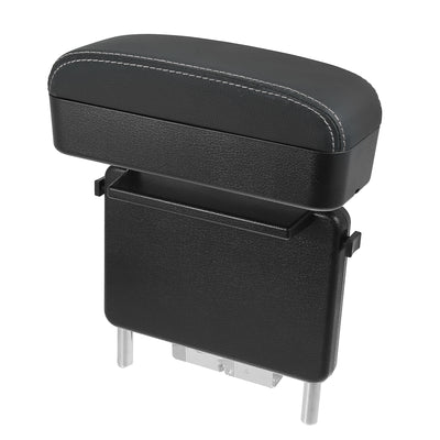 Harfington Car Center Armrest Extender Box Seat Gap Adjustable Armrest Storage Box Armrest Black PU Leather with White Line