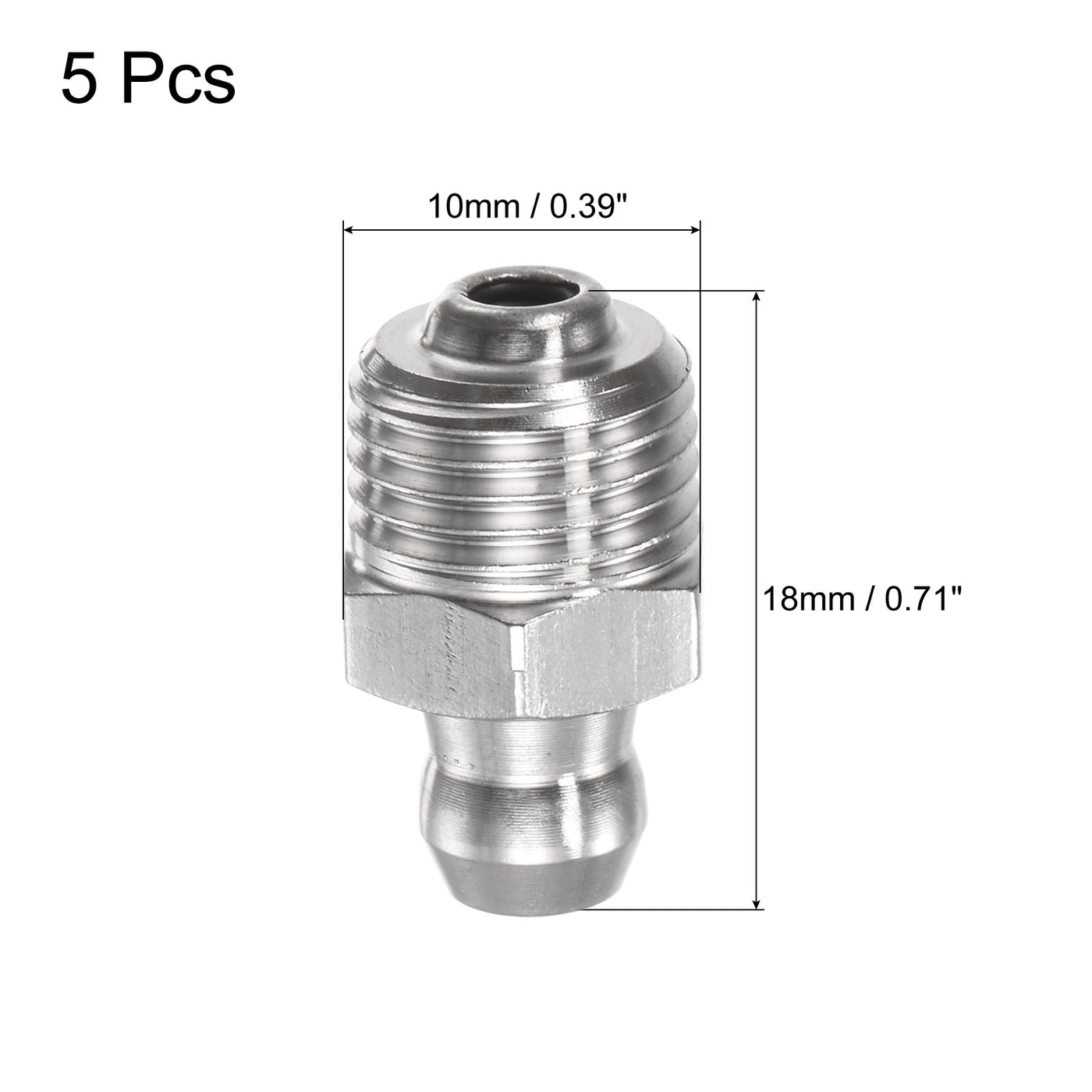 uxcell Uxcell 201 Stainless Steel Straight Hydraulic Grease Fitting 1/8-28inch Thread, 5Pcs