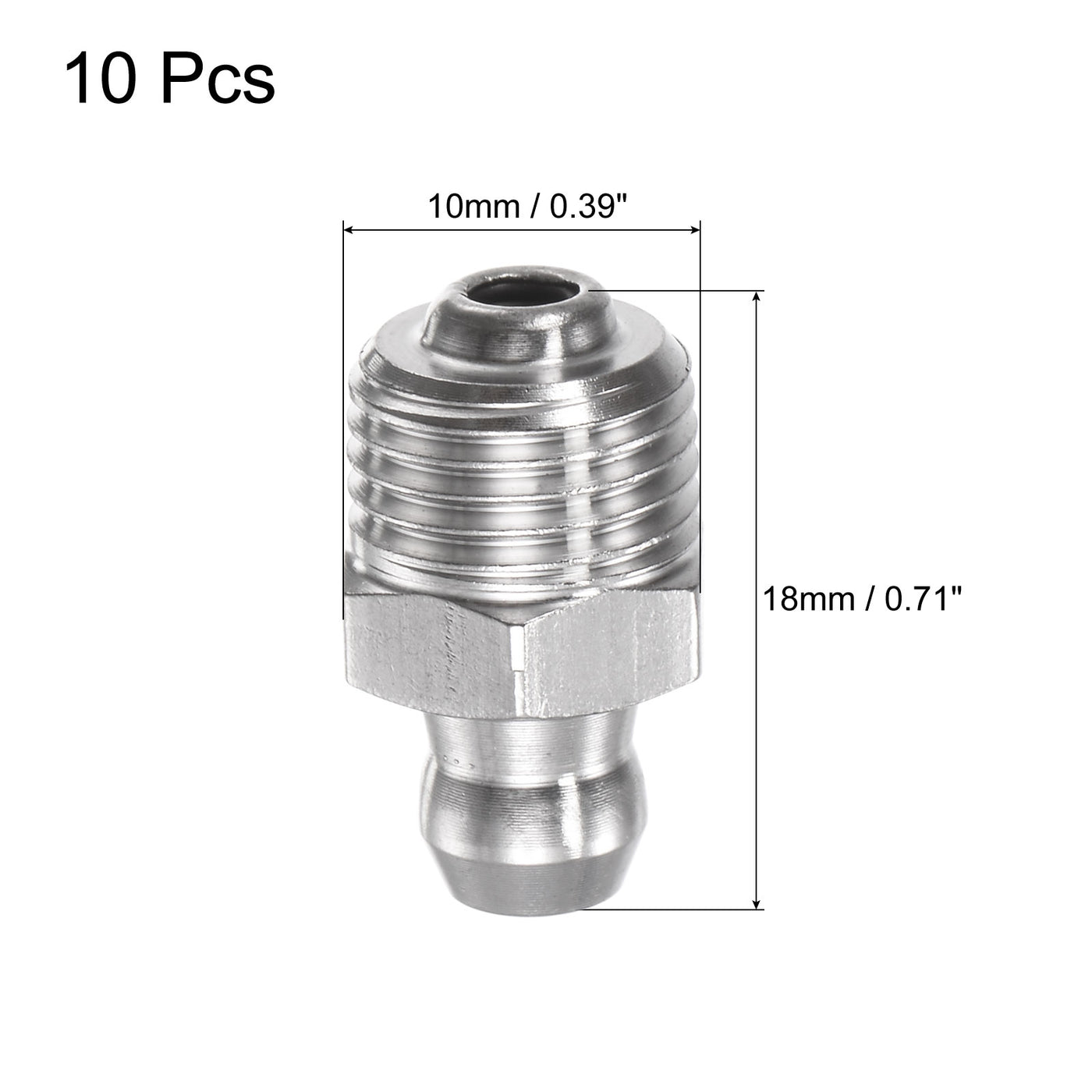 uxcell Uxcell 201 Stainless Steel Straight Hydraulic Grease Fitting 1/8-28inch Thread, 10Pcs