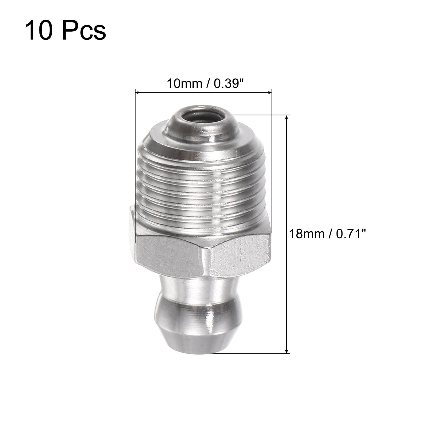 uxcell Uxcell 304 Stainless Steel Straight Hydraulic Grease Fitting 1/8-28inch Thread, 10Pcs