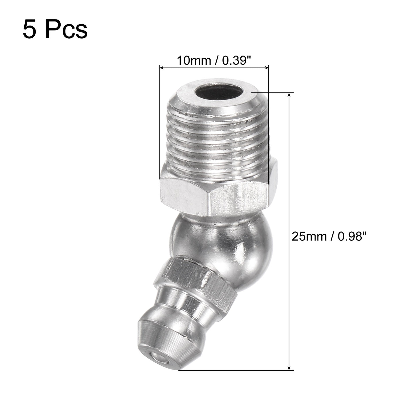 uxcell Uxcell 304 Stainless Steel 45 Degree Hydraulic Grease Fitting 1/8-28inch Thread, 5Pcs