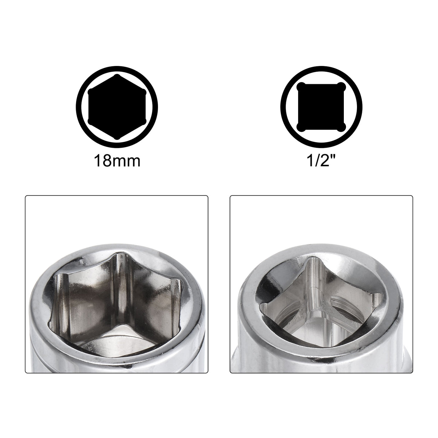 uxcell Uxcell 1/2" Drive 18mm Shallow Socket Swivel Joints Hex Shank Impact Driver Adaptor Set