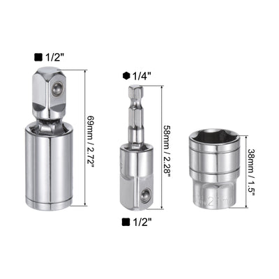 Harfington Uxcell Steckdosen Zubehör-Set 21mm Flache Steckdose 360° Drehbar Schlagschrauber Adapter Gelenke mit 1/2"