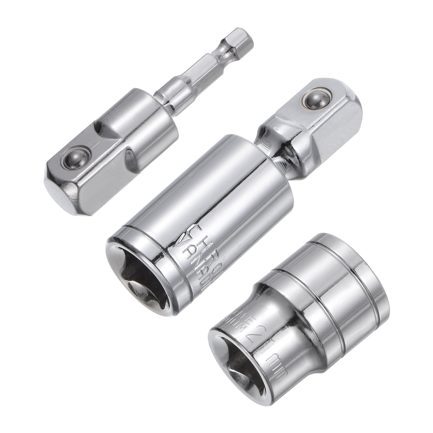 uxcell Uxcell 1/2" Drive 21mm Shallow Socket Swivel Joints Hex Shank Impact Driver Adaptor Set