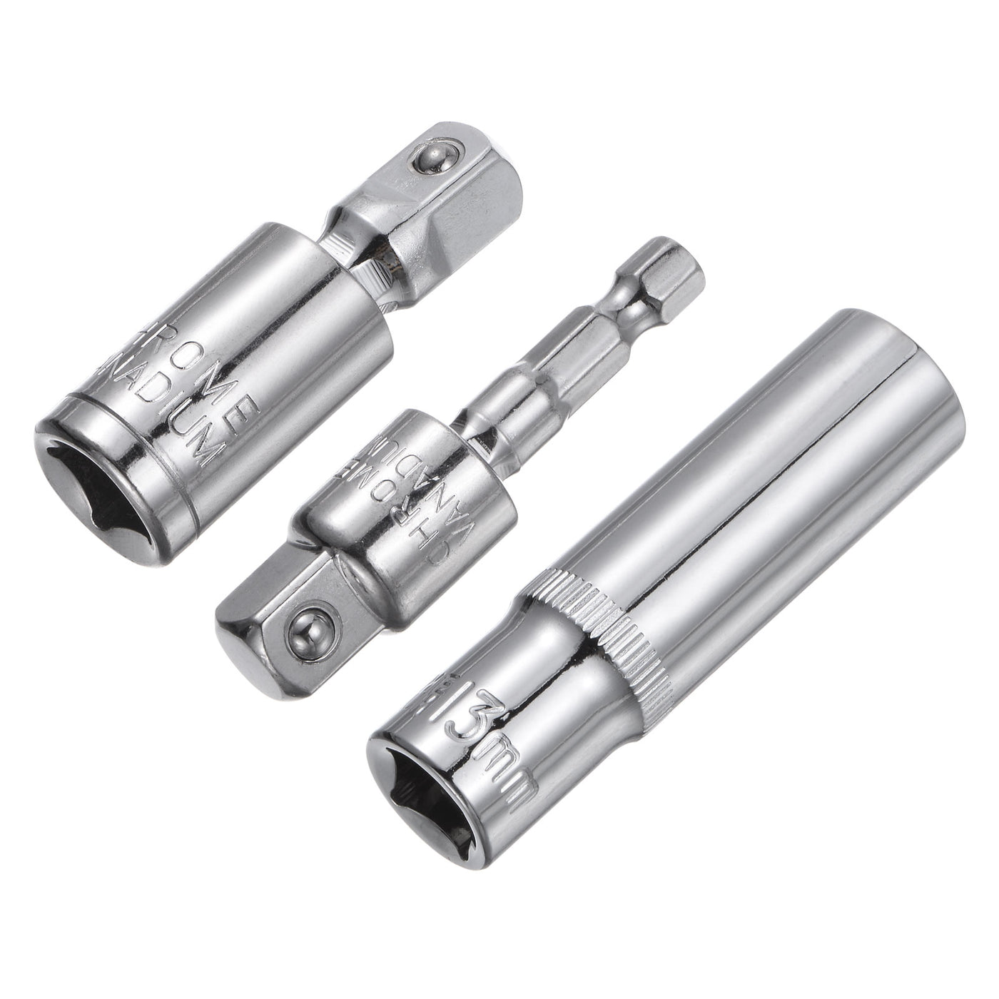 uxcell Uxcell 3/8" Drive 13mm Deep Socket Swivel Joints Hex Shank Impact Driver Adaptor Set