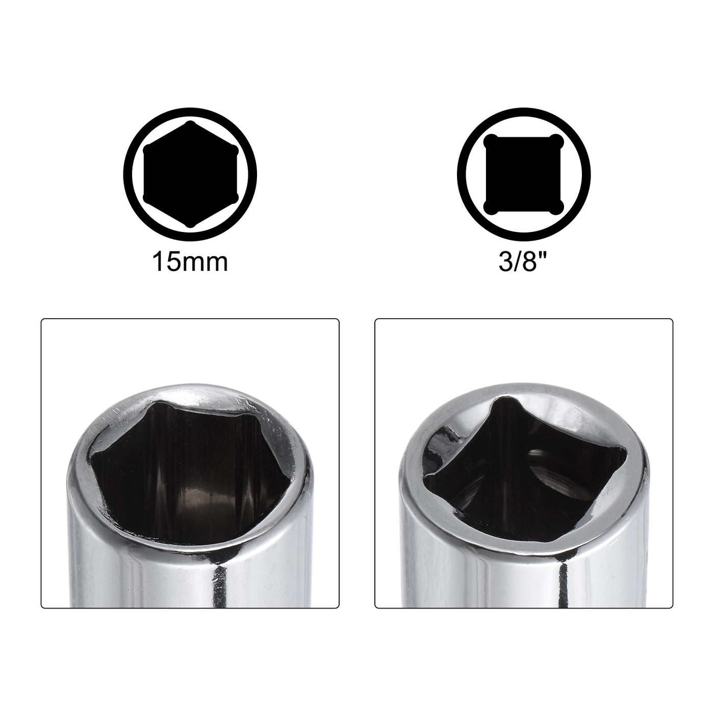 uxcell Uxcell 3/8" Drive 15mm Deep Socket Swivel Joints Hex Shank Impact Driver Adaptor Set