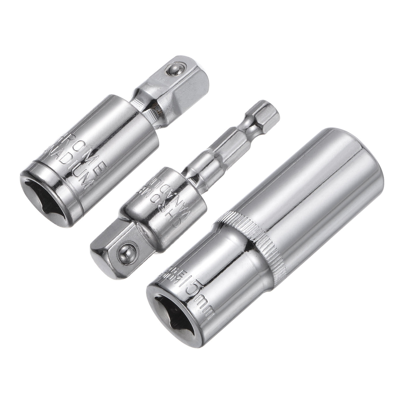 uxcell Uxcell 3/8" Drive 15mm Deep Socket Swivel Joints Hex Shank Impact Driver Adaptor Set