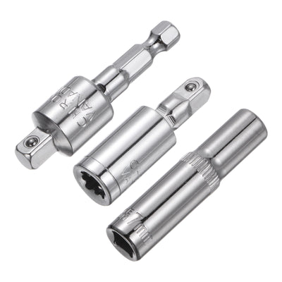 Harfington Uxcell 1/4" Drive 7mm Deep Socket Swivel Joints Hex Shank Impact Driver Adaptor Set