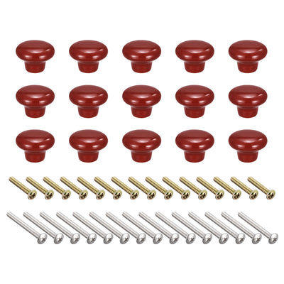 Harfington Uxcell 32x24mm Ceramic Drawer Knobs, 15pcs Mushroom Shape Door Pull Handles Red