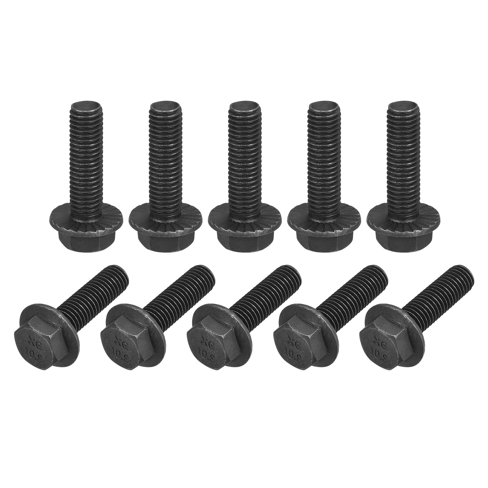 Uxcell M10x35mm Hex Serrated Flange Bolts 10.9 Grade Carbon Steel ...