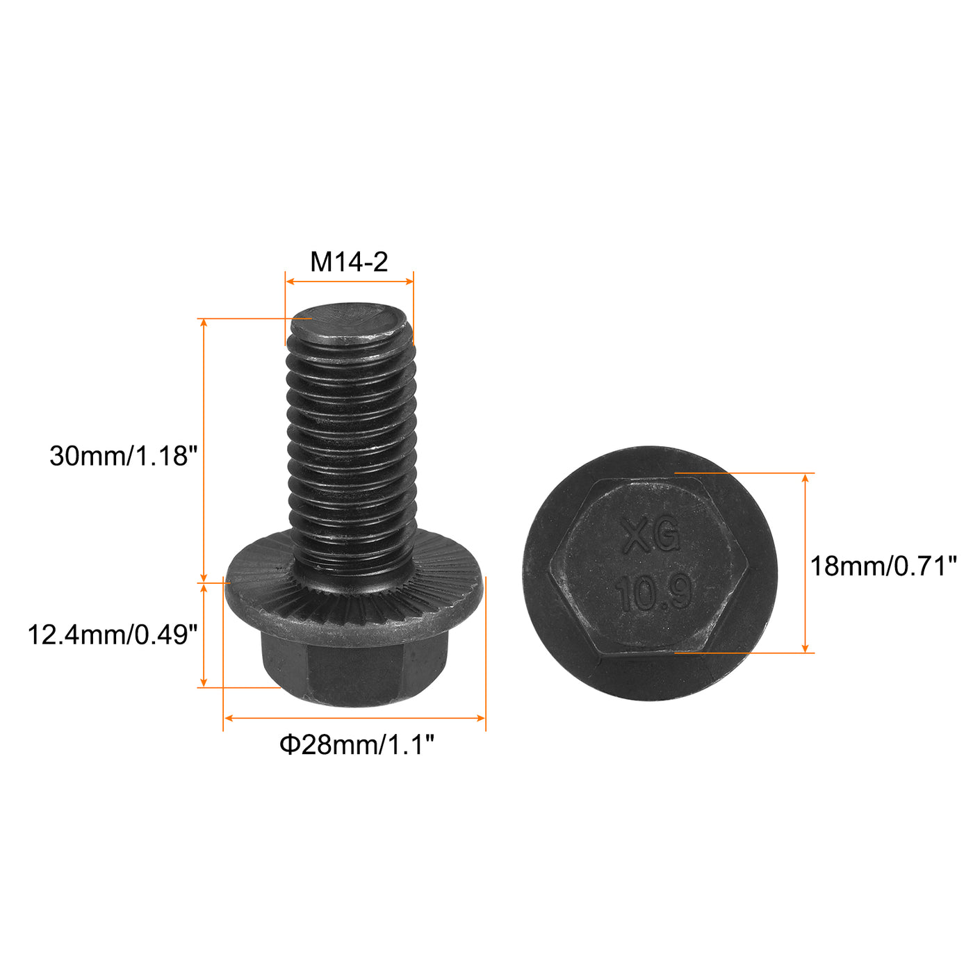 uxcell Uxcell 3 Stück Gezackte Sechskant Flanschschrauben M14x30mm 10.9 Kohlenstoffstahl Schrauben