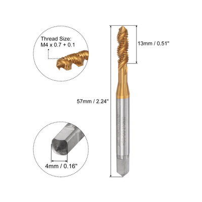 Harfington Uxcell M4 x 0.7 + 0.1 High Speed Steel Titanium Coated Machine Spiral Flute Taps