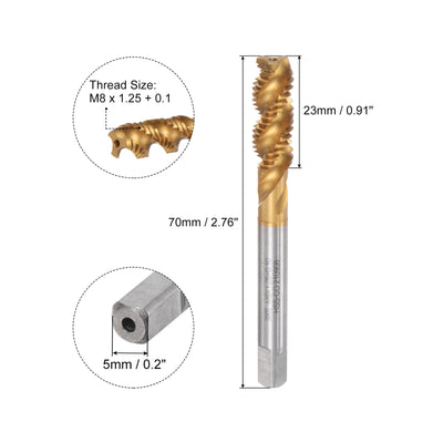 Harfington Uxcell M8 x 1.25 + 0.1 High Speed Steel Titanium Coated Machine Spiral Flute Taps