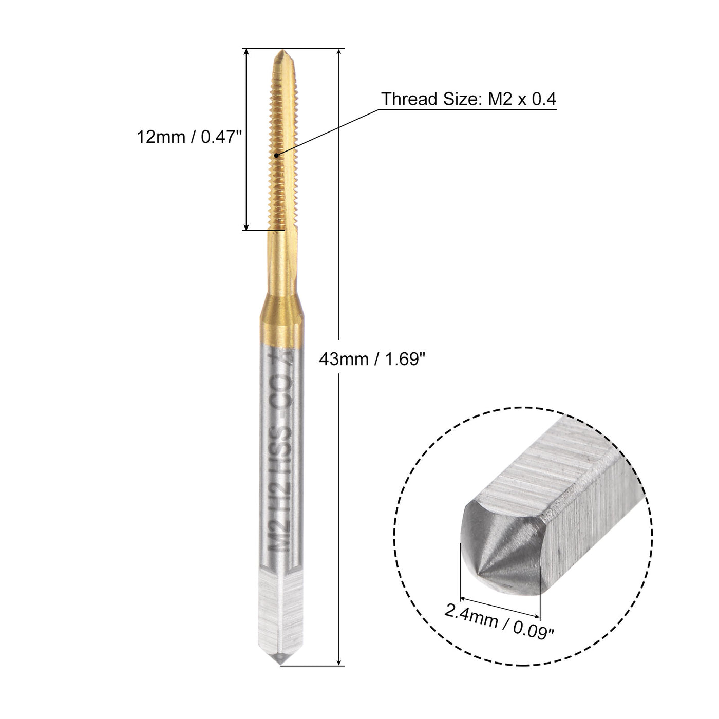 uxcell Uxcell M2 x 0.4 Left Hand Titanium Coated High Speed Steel Machine Straight Flute Tap