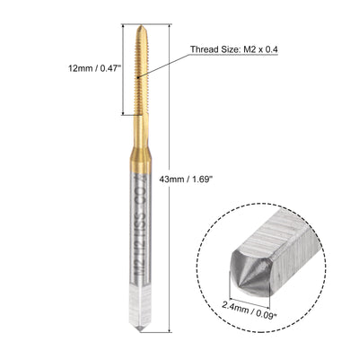 Harfington Uxcell M2 x 0.4 Left Hand Titanium Coated High Speed Steel Machine Straight Flute Tap