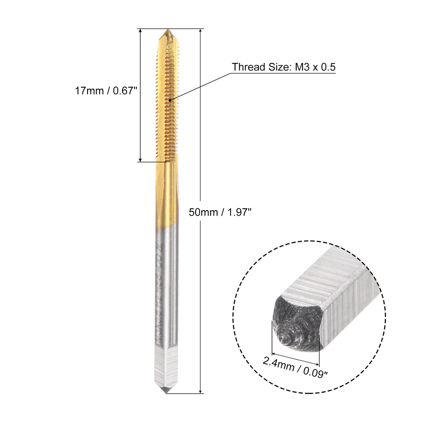 uxcell Uxcell M3 x 0.5 Left Hand Titanium Coated High Speed Steel Machine Straight Flute Tap