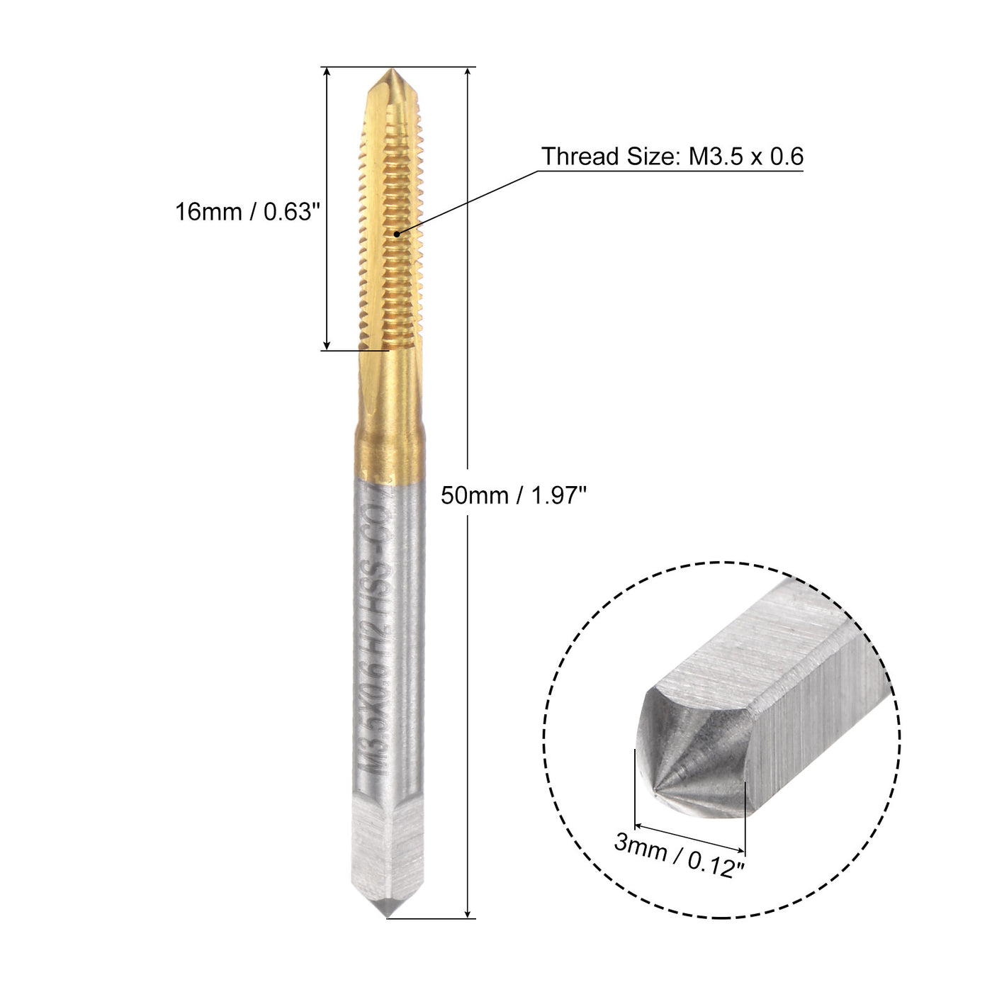 uxcell Uxcell M3.5 x 0.6 Left Hand Titanium Coated High Speed Steel Machine Straight Flute Tap