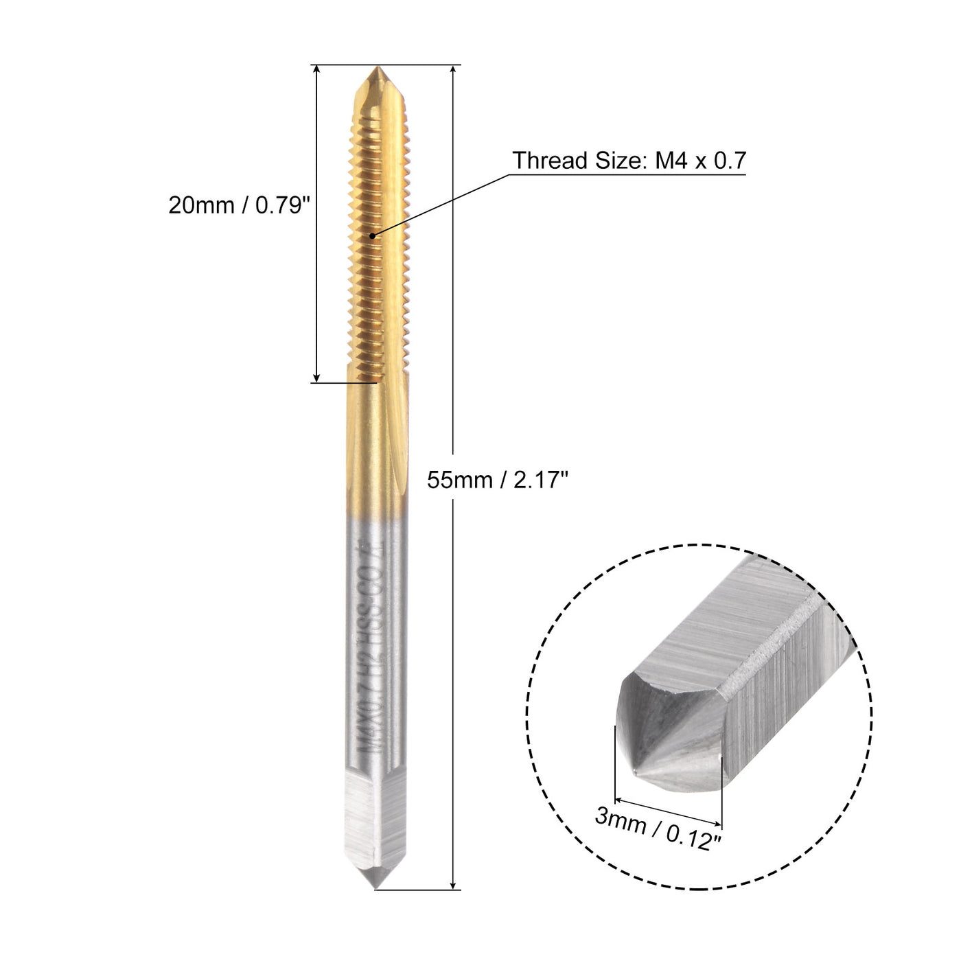 uxcell Uxcell M4 x 0.7 Left Hand Titanium Coated High Speed Steel Machine Straight Flute Tap