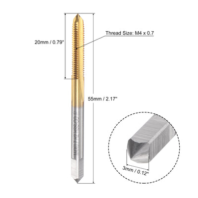 Harfington Uxcell M4 x 0.7 Left Hand Titanium Coated High Speed Steel Machine Straight Flute Tap