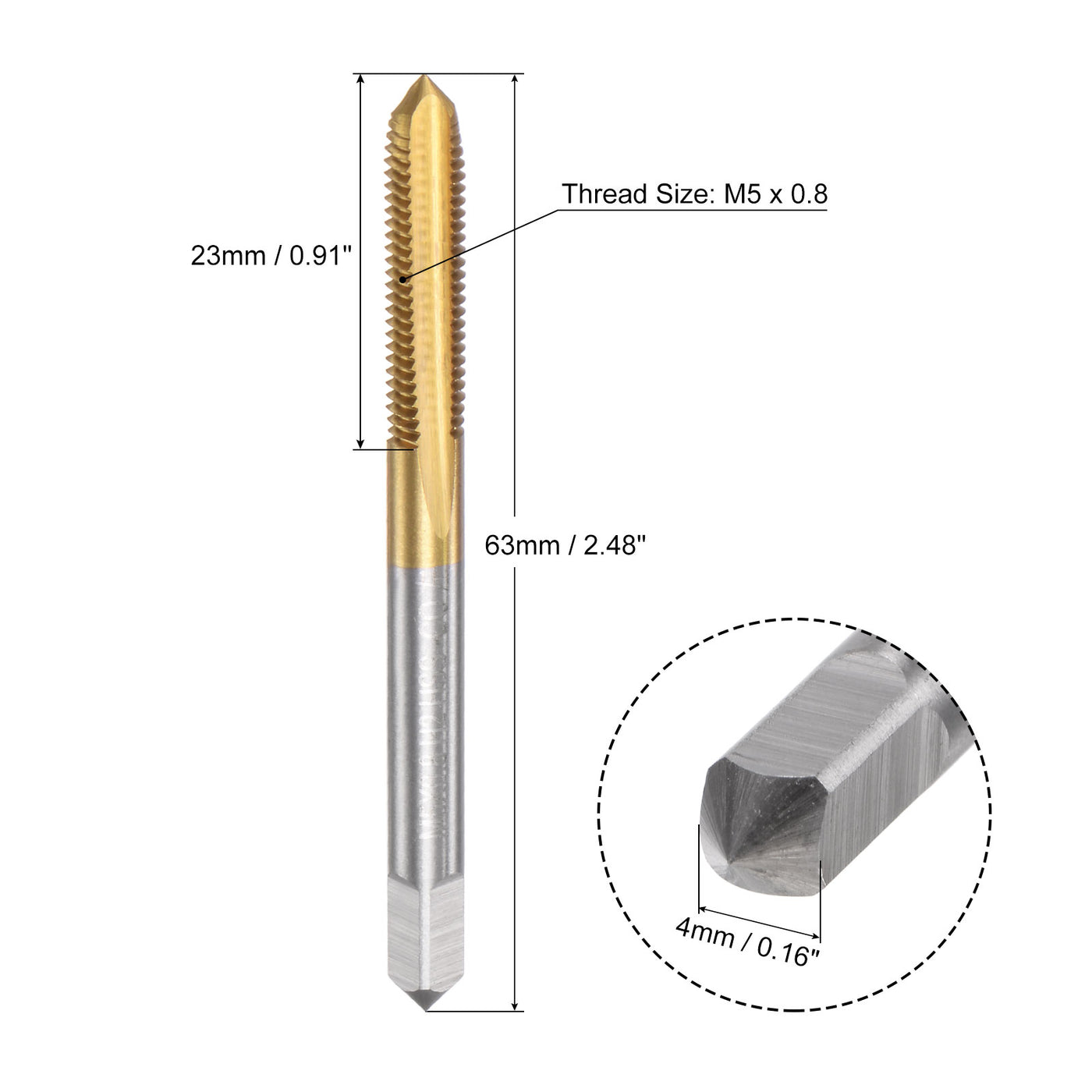 uxcell Uxcell M5 x 0.8 Left Hand Titanium Coated High Speed Steel Machine Straight Flute Tap