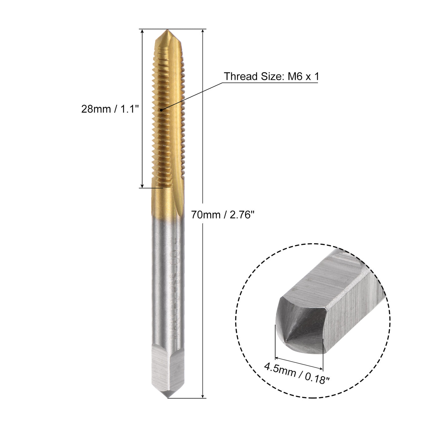 uxcell Uxcell M6 x 1 Left Hand Titanium Coated High Speed Steel Machine Straight Flute Tap